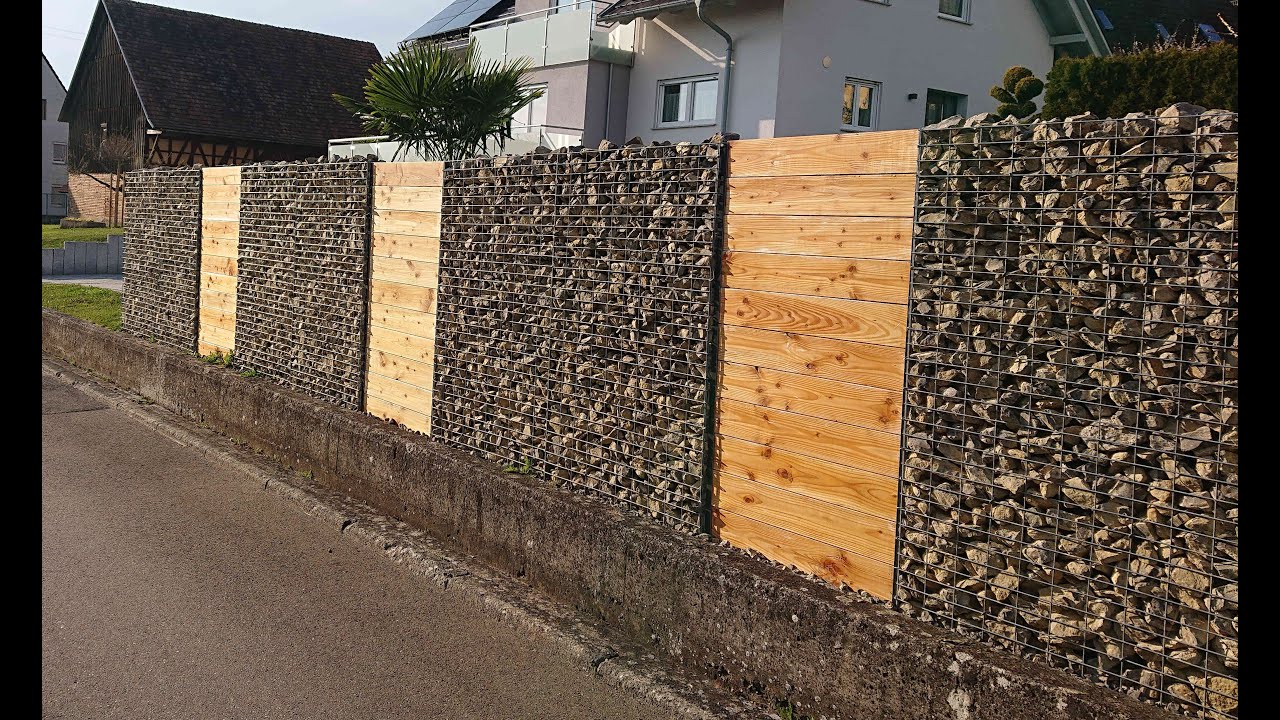 Sichtschutz mit Gabionenmauer (Länge 17 Meter) für 3.000,- im Selbstbau