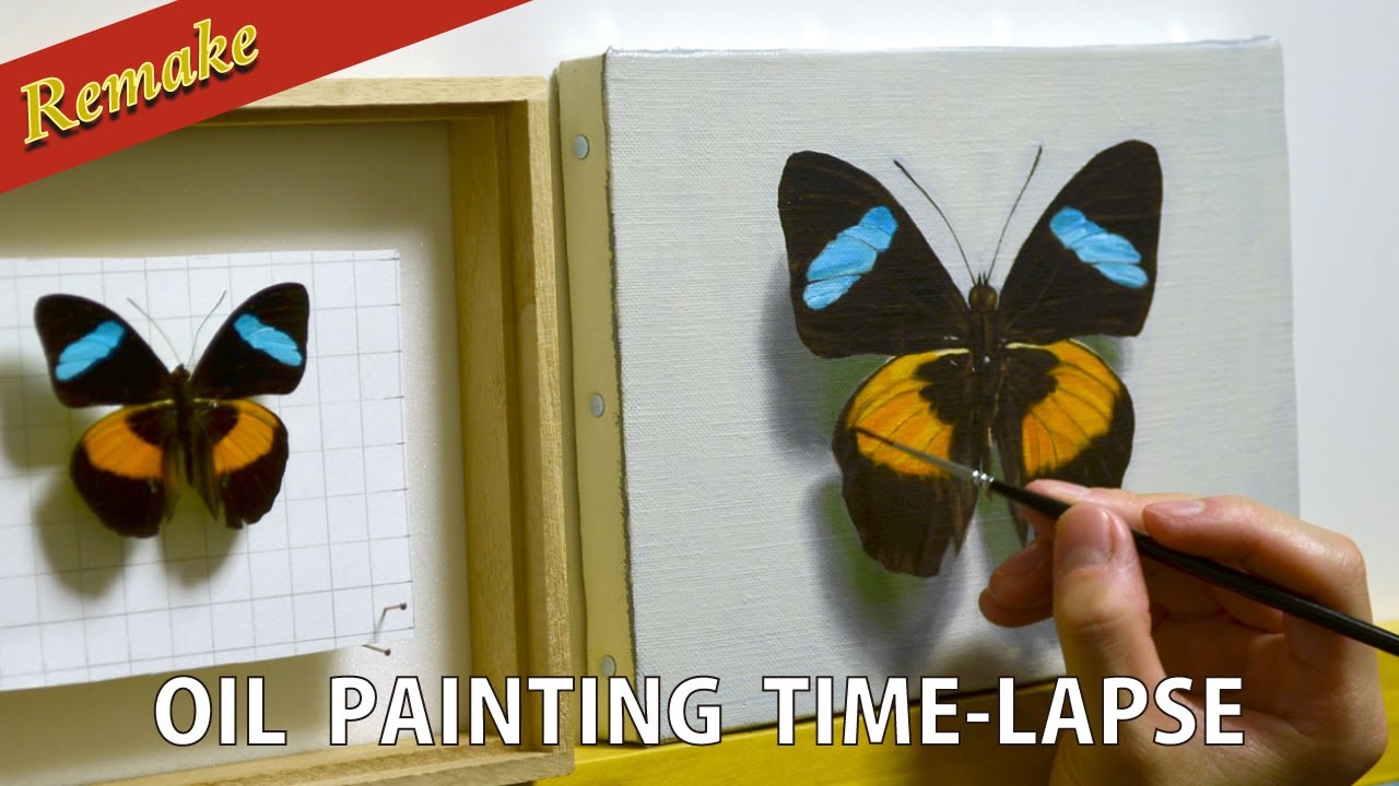 油絵タイムラプス] 2時間40分で描く蝶のメイキング(リメイク) Oil