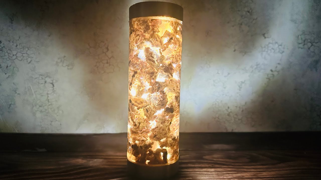 Cylindrical Lamp with Stone and Epoxy Resin