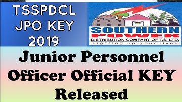 TSSPDCL JPO Official Key Released | Junior Personnel Officer Key 2019 | By New Jobs Info in Telugu