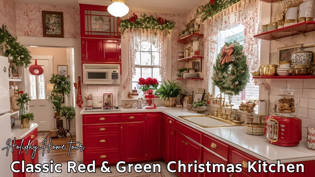Classic Red & Green Christmas Kitchen | Warm & Inviting Holiday Home Tour 2025