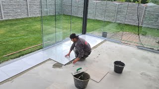 HOW TILE CERAMIC LAY?  Terrace 60x60 Tile Ceramic Laying Work \ terrace tile flooring