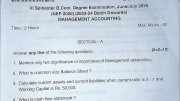 Bcom 6th semester Management Accounting question paper 2025 #managementaccounting @Knowlegebox