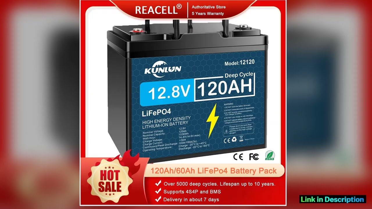 REACELL12V 120Ah LiFePo4 Battery Pack For 4S4P BMS RVBoat MotorsSolar Powerlar Wind 128V Lithium Ir