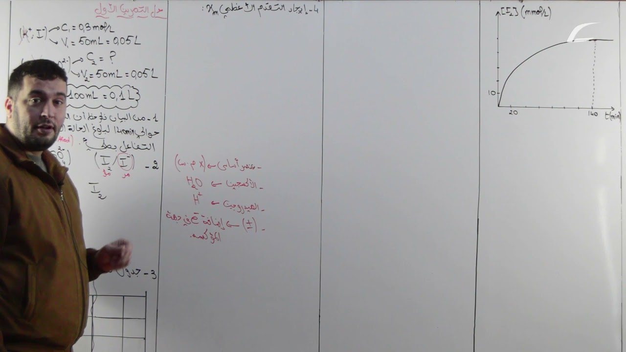 سلسلة تمارين كورديزاد / المتابعة الزمنية لتحول كميائي في وسط مائي