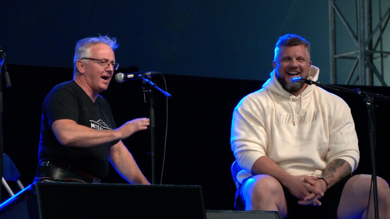 World's Strongest man competitor Luke Stoltman "The Highland Oak" in conversation at Inverness Games