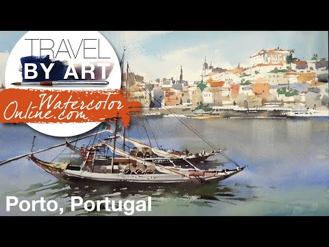 #150 Travel By Art, Ep. 25: Rabelo Boat in Porto, Portugal (Watercolor Landscape/Cityscape Tutorial)