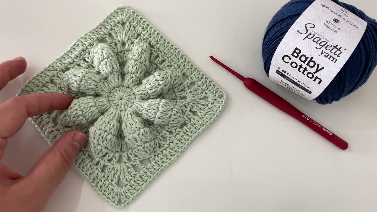 ÇOK ÇOK KOLAY 💯 ÜÇ BOYUTLU ÖRGÜ ÇİÇEKLİ KARE MOTİF YAPIMI 🍀