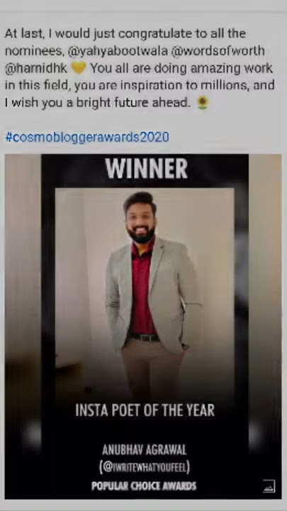 Insta Poet of Year @Anubhav Agrawal replies ❤️ #shorts #iwritewhatyoufeel #AnubhavAgrawal #Shorts