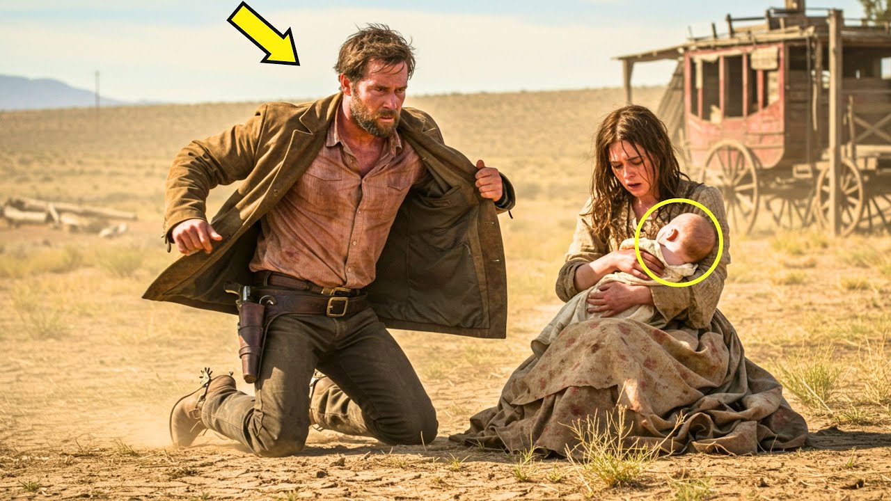 A kisbabája éhségtől sírt a fűben, a cowboy levette a kabátját, és a karjába vette őket.