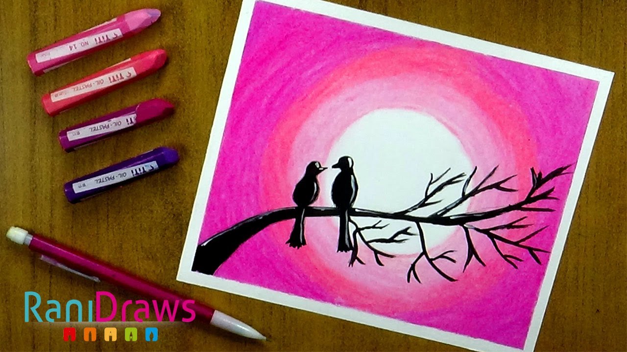 LOVE BIRDS painting with OIL PASTEL - step by step, easy - YouTube