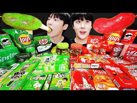ASMR MUKBANG GALAXY HONEY JELLY CANDY RECIPE Desserts Red VS Green Food Noodles Jelly Ice Cream