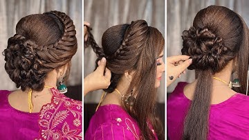 Messy bun hairstyle for long hair | simple bridal hairstyle for thin hair | bridal front hairstyle |