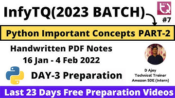 Infytq 2023 Preparation  | Important Topics Covered | Python PART-2 Last 18 Days Day-3  Prep