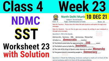 NDMC Class 4 SST Week 23 Worksheet 23 (10/12/21) || worksheet 23 Class 4th | ADMINISTRATION OF INDIA