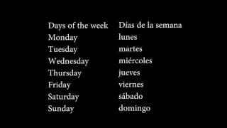 Days,Months Translation In Spanish En Espanol