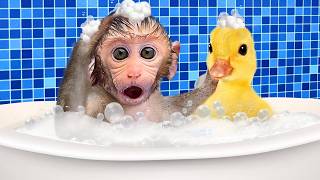 Minik Maymun BonBon ve Ördek Köpük Banyosunda 😱🛁| Bonbon и друзья