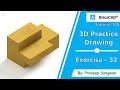 3D Practice Drawing BricsCAD V20 Tutorial 178 | Exercise 32 | Mechanical Drawing in Hindi