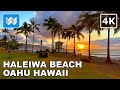 [4K] Haleiwa Beach Park in North Shore Oahu, Hawaii USA - Sunset Walking Tour 🎧 Binaural Sound