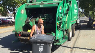 Sierra Waste Services Limited Leach Rollins 2R-III Rear Loader 333 on Black Curbside Garbage Carts
