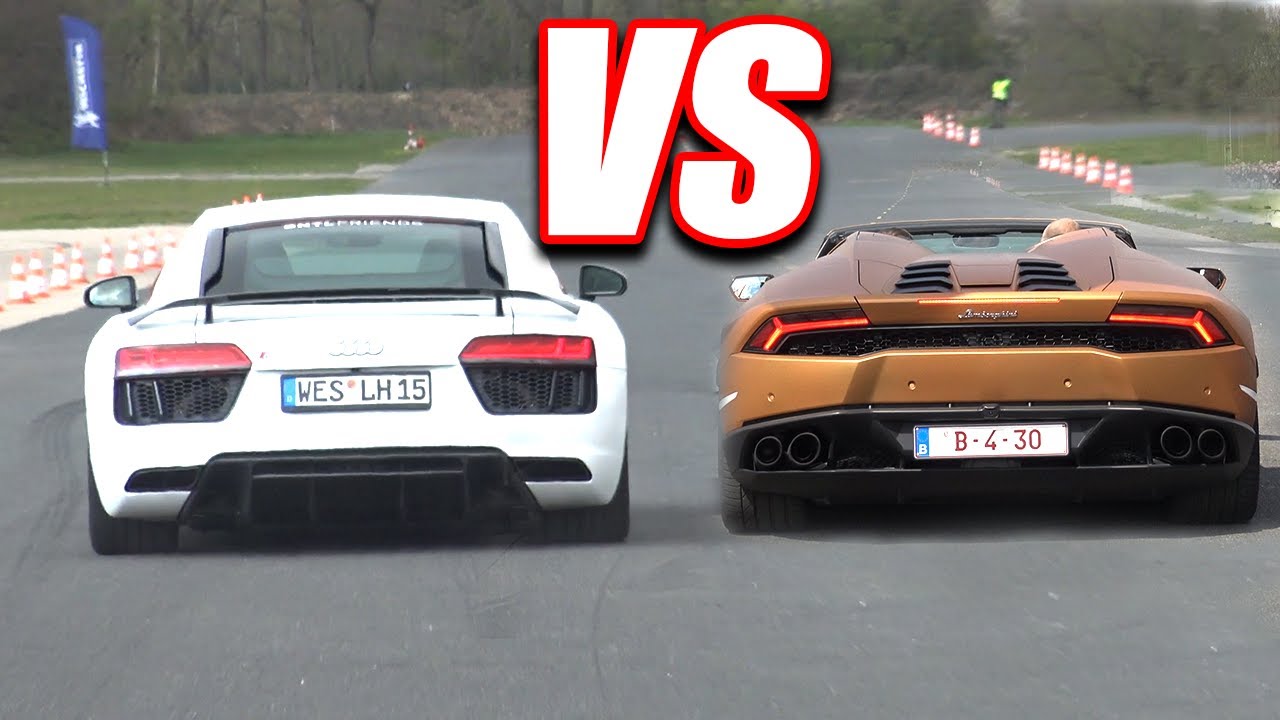 AUDI R8 V10 PLUS vs LAMBORGHINI HURACAN... DRAG RACE - YouTube