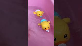 Happy Float Time! 🛁Yellow Buddies Enjoy Pink Pool Splash #FloatingFun #CuteBathToys enjoy baby bath