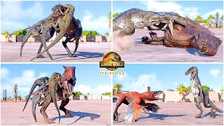 Blue-Delta-Echo-Charlie Velociraptors VS All Carnivore Dinos Animations 🦖 Jurassic World Evolution 2