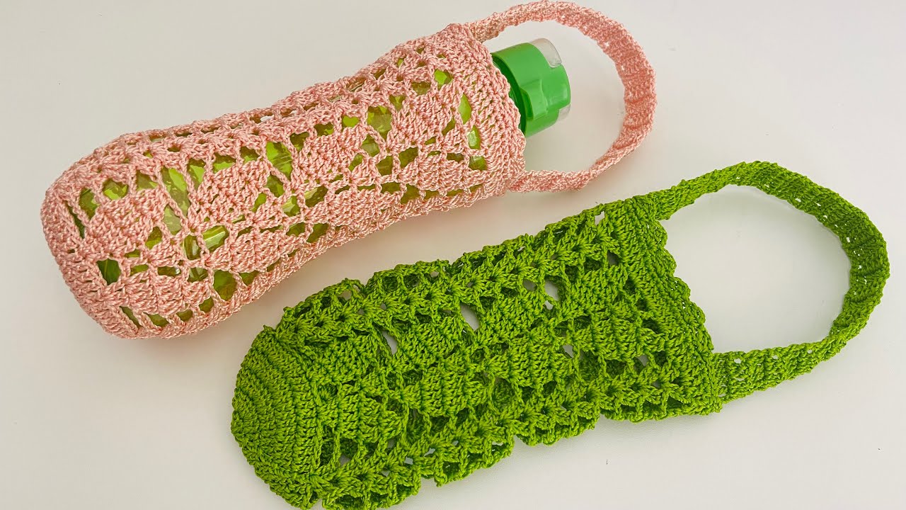 Capa de crochê para garrafa de água passo a passo completo