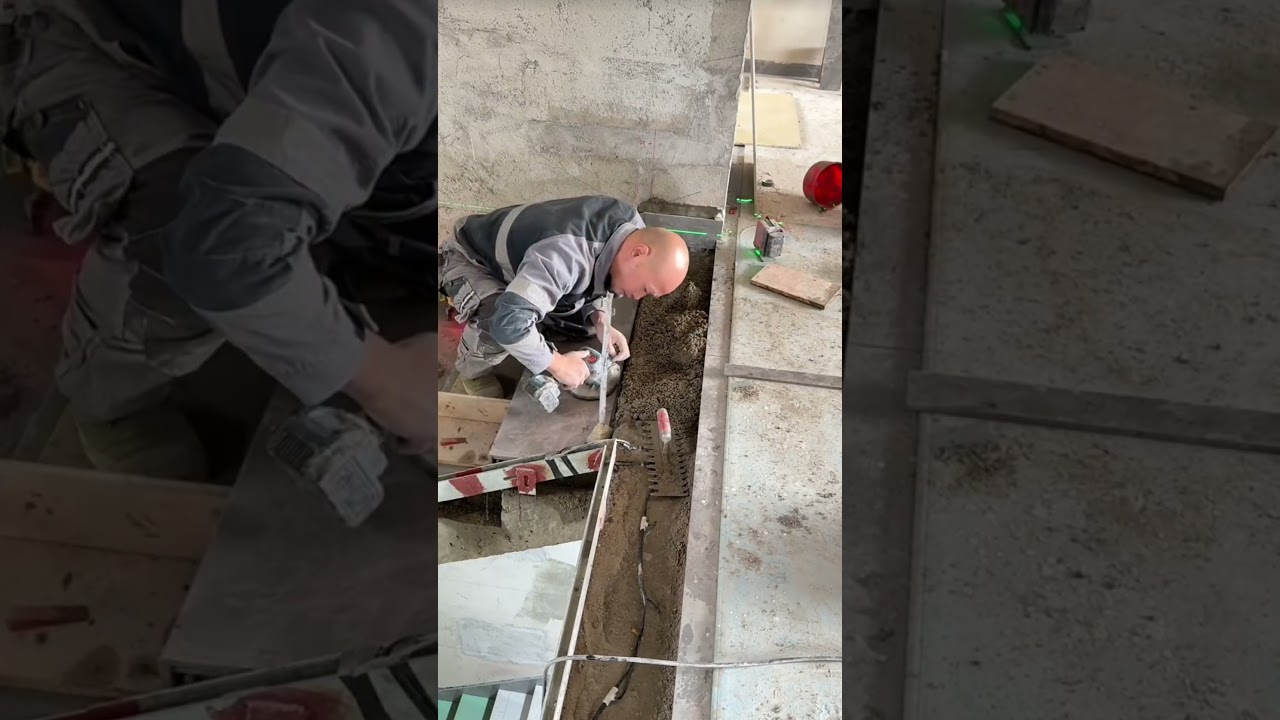 The process of installing ceramic and granite stair treads with rectangles to fit the size 