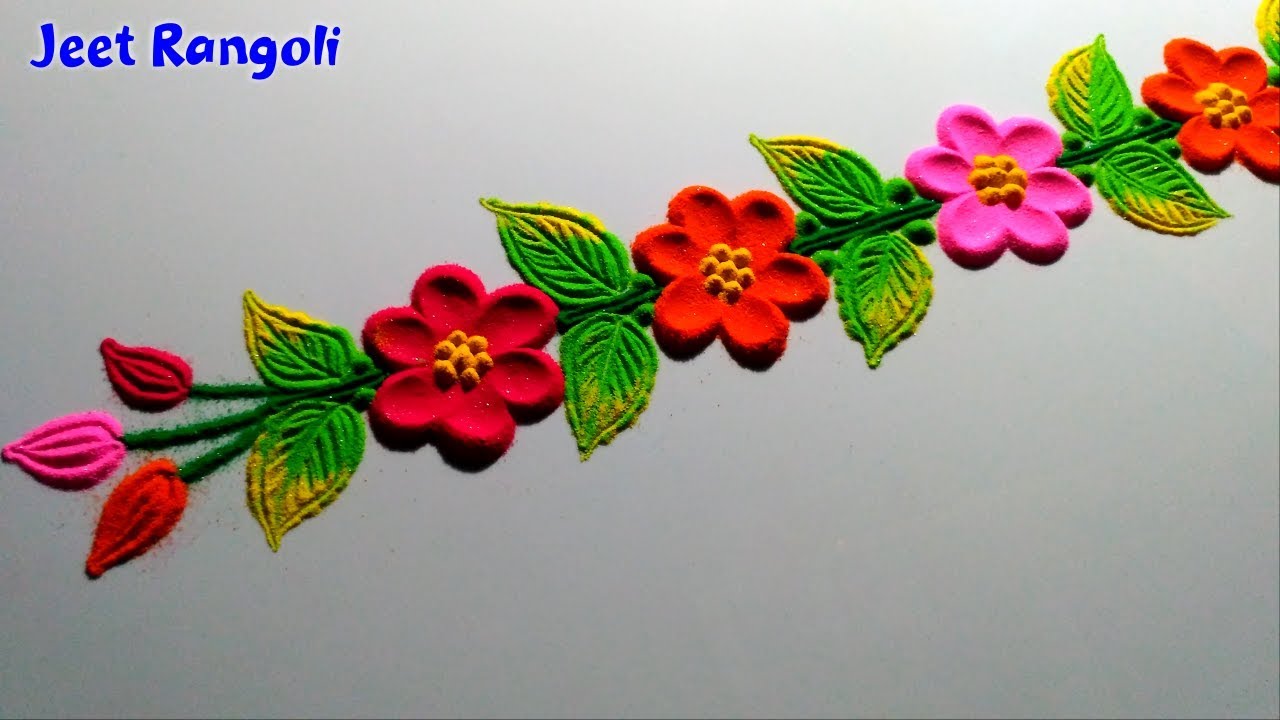 Easy, simple and colourful border rangoli. - YouTube