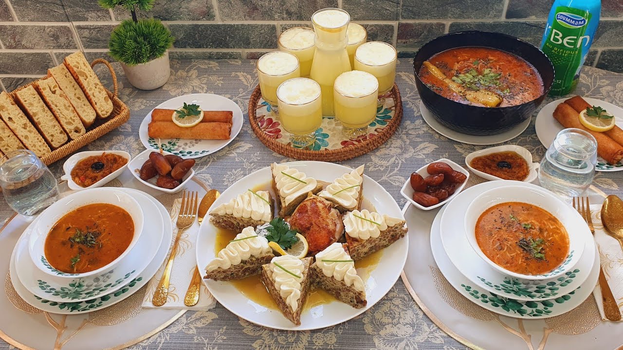 مائدة فطور ثاني رمضان💥طبق راقي وشيك قمة فالبنة😍يحمر لوجه مع العائلة او الضيوف مع شاربات ومطلوع قطن👌