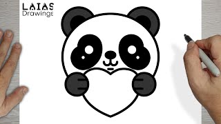 How to Draw a Cute Panda With Heart, Easy Drawings by LAIAS Drawings 4,187 views 3 weeks ago 4 minutes, 56 seconds