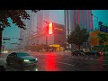 4kr walking in heavy rain at night in seoul   city ambience umbrella sounds asmr