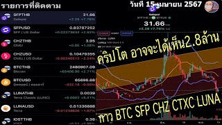 คริปโต วันสงกรานต์ อาจจะได้เห็น2.8ล้าน กาว BTC SFP CHZ CTXC LUNA วันที่ 15 เมษายน 2567