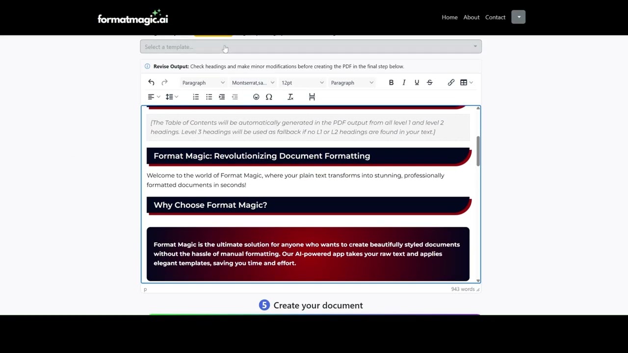 AI Document Formatter Full Demo with editing and template changes - Format Magic