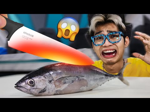 WOW!!! EKSPERIMEN PISAU BESI PANAS 1000 DERAJAT VS IKAN SEGAR!!! MELETUS LANGSUNG MATANG!!!