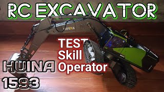 RC EXCAVATOR HUINA 1593 menaikkan baTang kayu ke DUMPTRUK YIGONG || tes skill operator