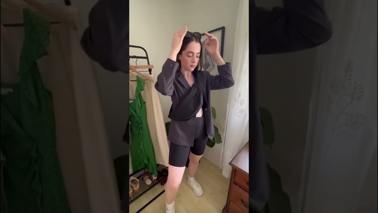 how to style a blazer and bike shorts 🕶☕️👟