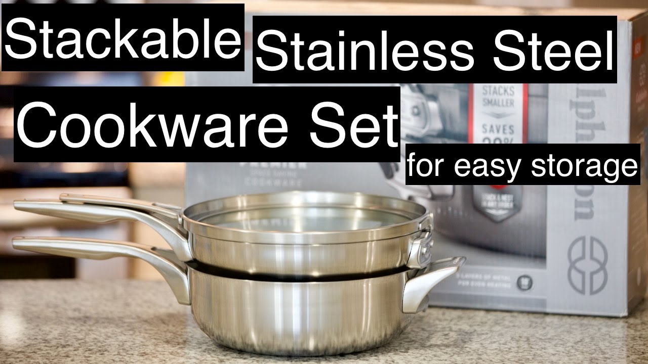 Calphalon Premier Space Saving Stainless Steel 3 Piece, 8-in. Stack Cookware  Set 