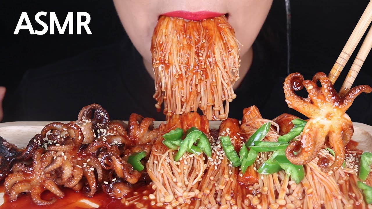ASMR Spicy Enoki Mushroom & Spicy stir-fried octopus Mukbang 매운팽이버섯 쭈꾸미 ...