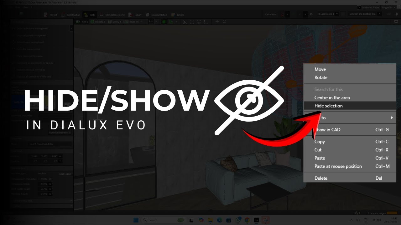 Hide / Show Objects in DIALux evo - YouTube