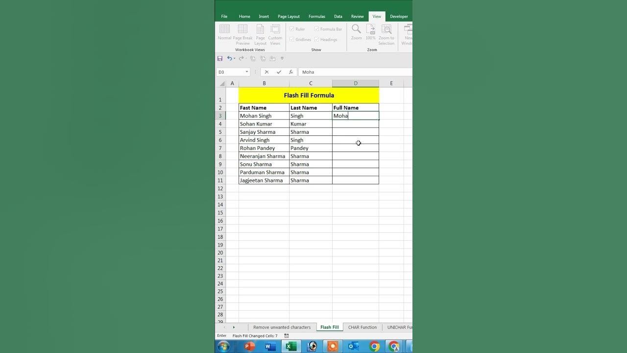 Flash fill formula in excel shorts reels tips tricks youtube