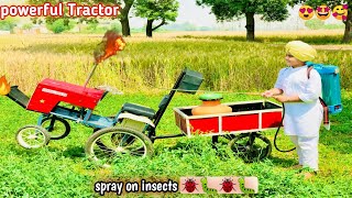 Doing spray on grass with mini tractor 🚜|Prevent grass from insects |