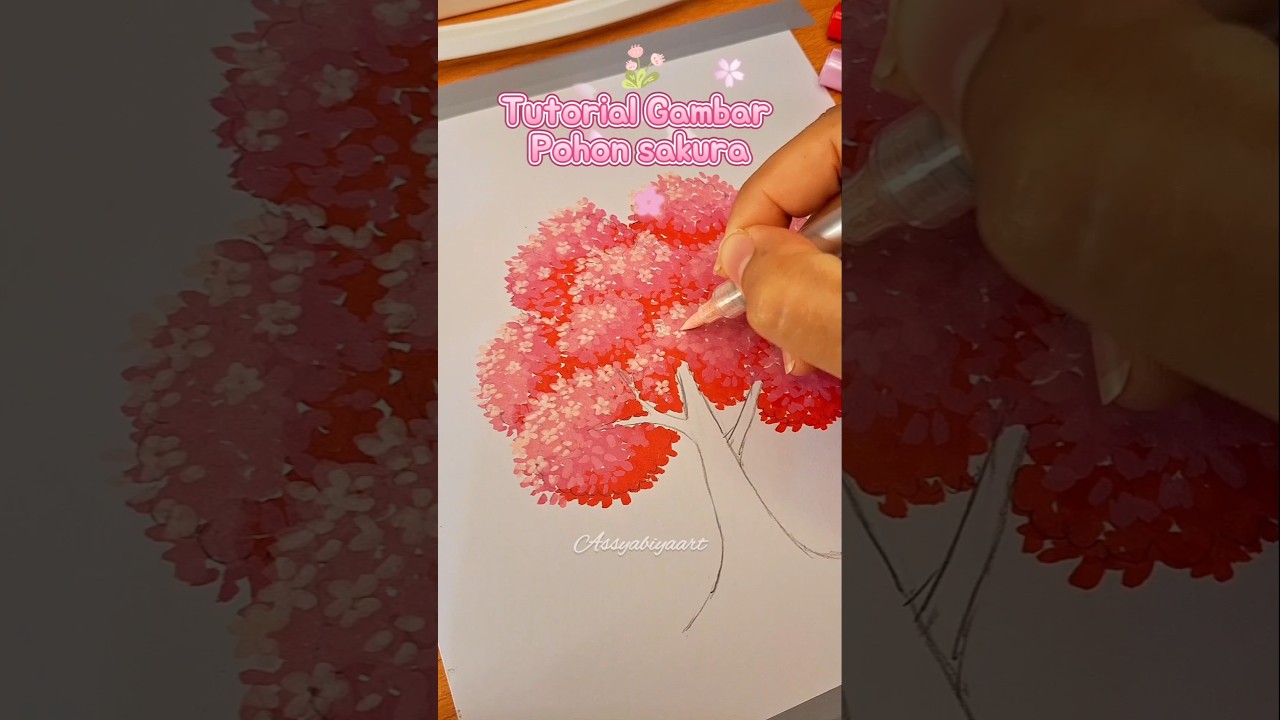 Tutorial Gambar Pohon Sakura #tutorialmenggambar #assyabiyaart