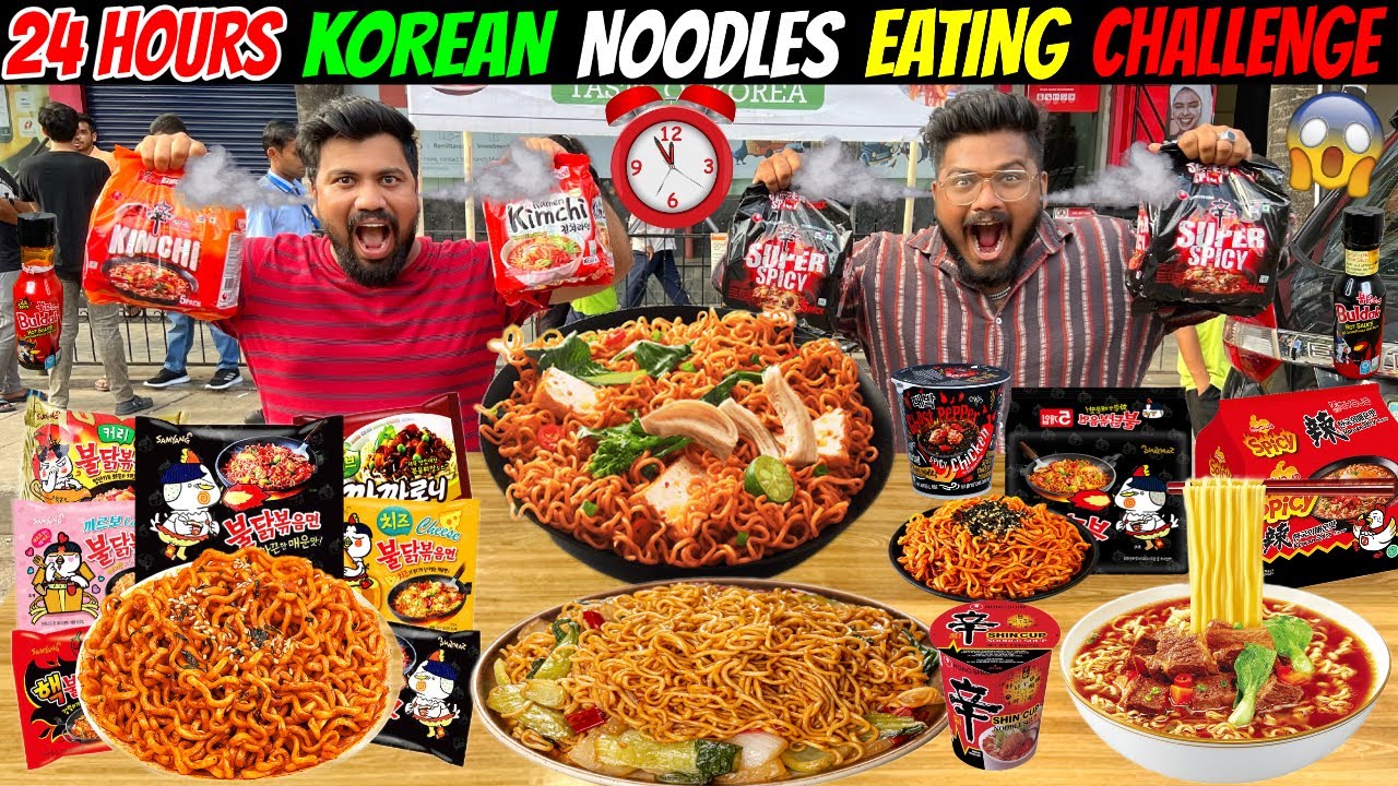 24 HOURS KOREAN NOODLES EATING CHALLENGE Eating Only UNTRIED Ramen 24-hours-korean-food-challenge-youtube