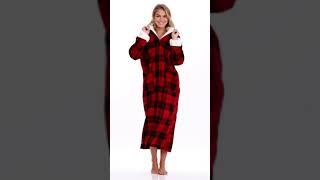 Womens Zip Up Fleece Robe, Warm Winter Loose Sherpa Zipper Bathrobe