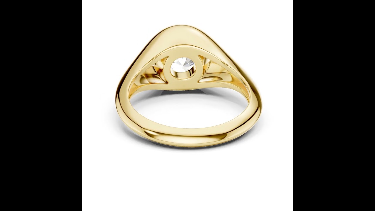Round Cut Solitaire Diamond Bezel Set Signet Ring