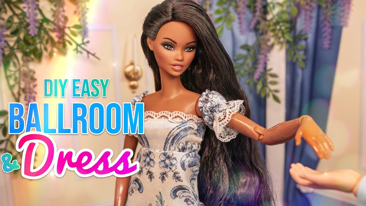 How To Make A Easy Bridgerton Ballroom & Dress For A Doll | Miniature Barbie Crafts