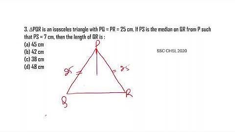 ∆PQR is an isosceles triangle with PQ = PR = 25 cm  If PS is the median on QR from