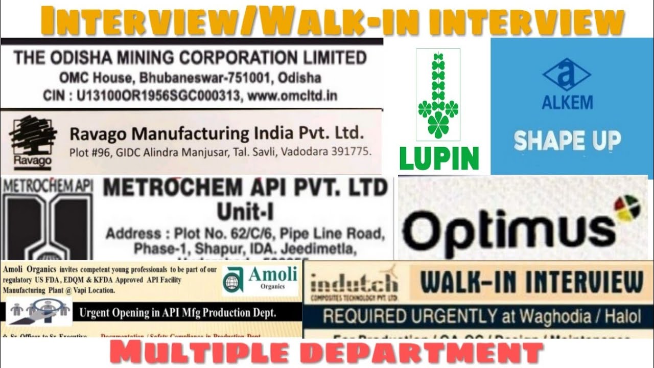 Greenkem, Amoli Organic,OMC Ltd, MetroChem, Lupin, Ravago, Alkem ||  Interview || Multiple department